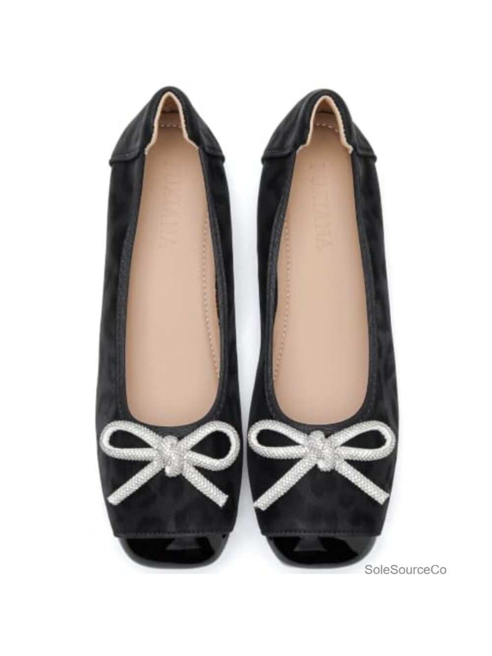 Synthetic Leather Square Toe Ballet Flats Bow Slip On